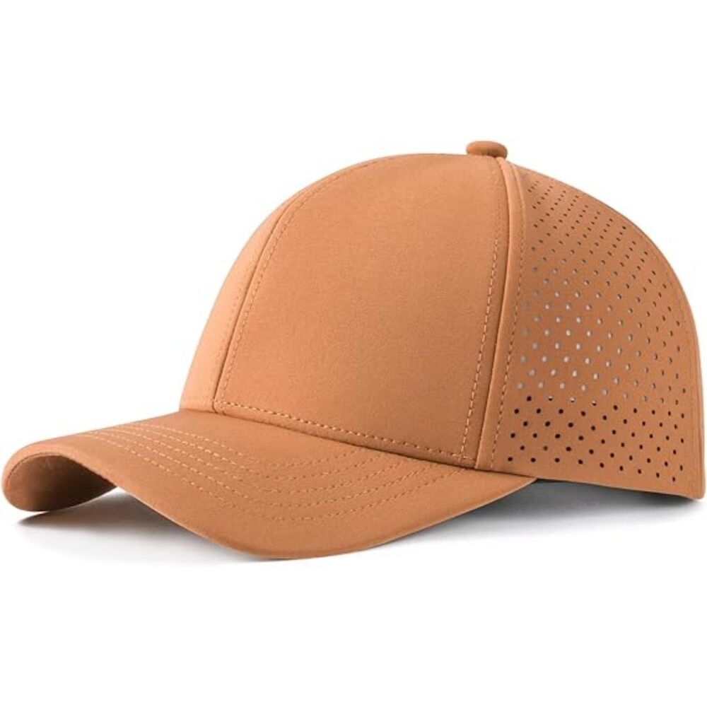 Men's Brown Perforated Adjustable Sports Laser Cut Mesh Ball Curved Brim Caps